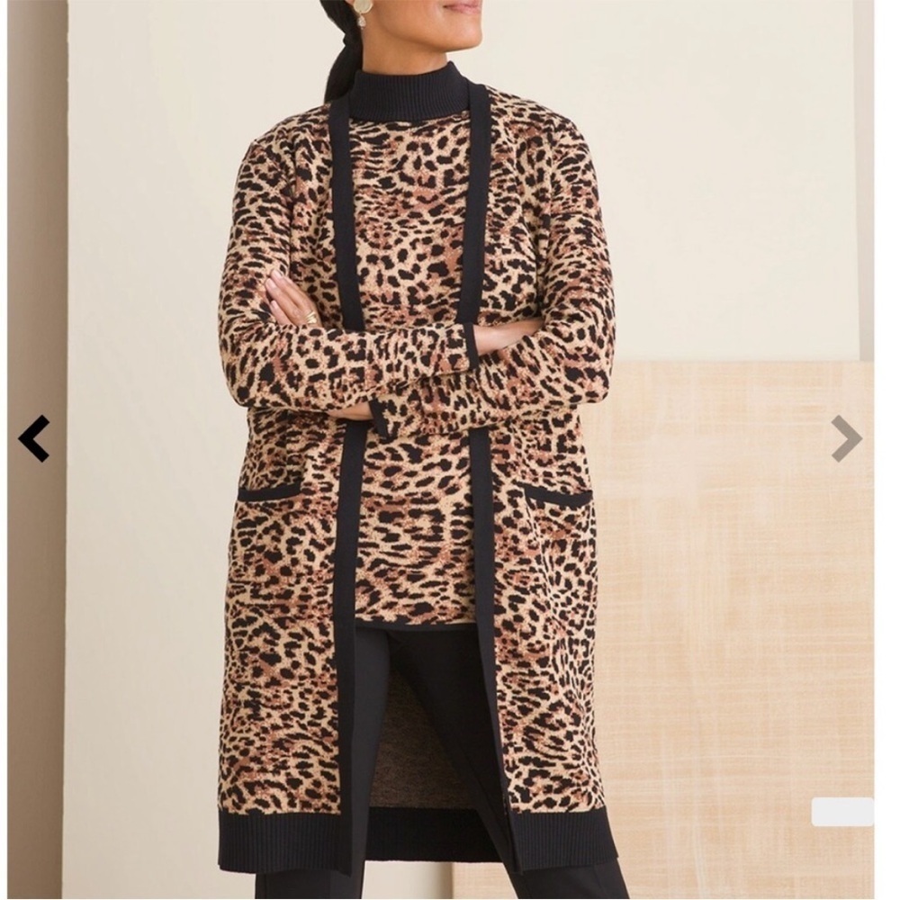 Chico’s Jacquard Leopard Animal Print Cardigan Sweater